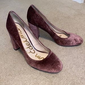 Sam Edelman Crushed Velvet floral mauve block heel